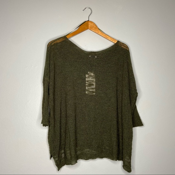 Zara Knit Green Italian Yarn Three Quarter Sleeve Lagenlook Sweater NWT BB - Picture 2 of 5